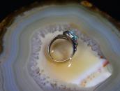 Atq Navajo Three No.8 Turquoise Row Ring in Silver  c.1930～