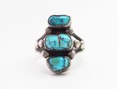 Atq Navajo Three No.8 Turquoise Row Ring in Silver  c.1930～
