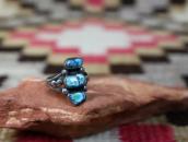 Atq Navajo Three No.8 Turquoise Row Ring in Silver  c.1930～