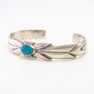 Vtg Navajo File&Stamped Cast Silver Cuff w/BlueGem TQ c.1950