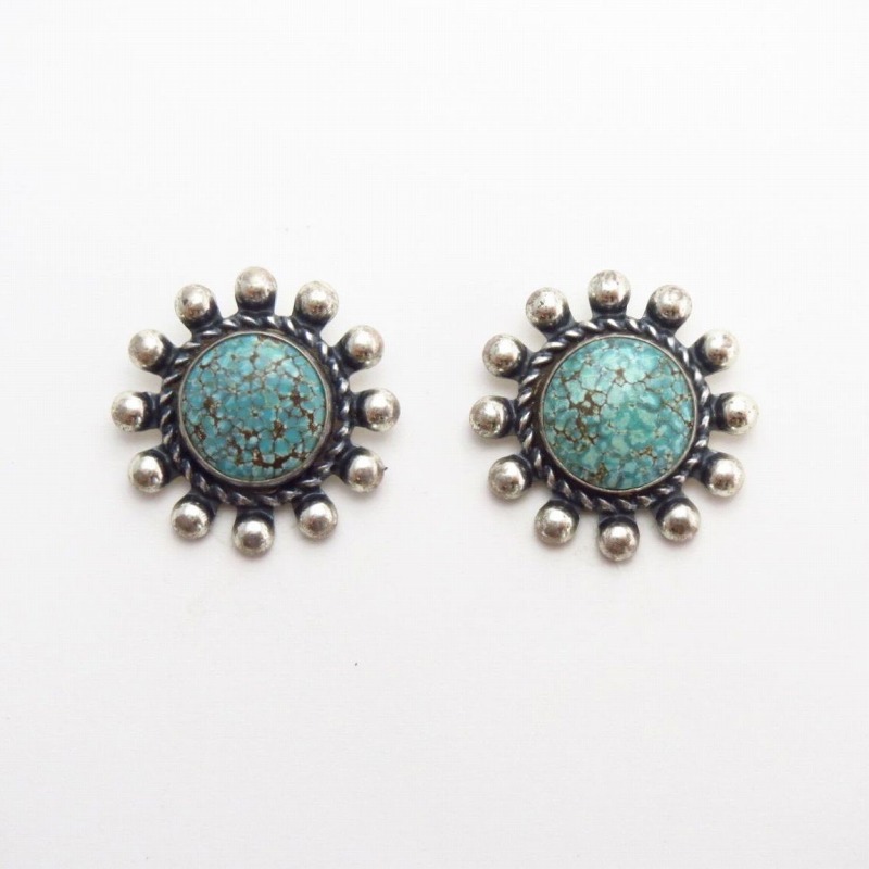 Vintage Concho Face Screw-back Earring w/Turquoise  c.1940～
