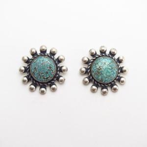 Vintage Concho Face Screw-back Earring w/Turquoise  c.1940～