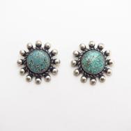 Vintage Concho Face Screw-back Earring w/Turquoise  c.1940～