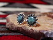 Vintage Concho Face Screw-back Earring w/Turquoise  c.1940～