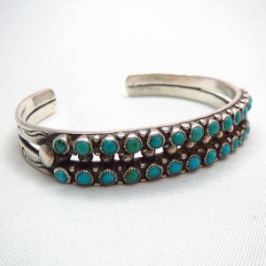 Vintage Zuni Double Row Cuff w/Turquoise  c.1940