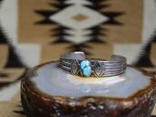 Atq Stamped Ingot Silver Split Band Cuff w/Turquoise c.1920～