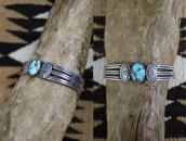 Atq Stamped Ingot Silver Split Band Cuff w/Turquoise c.1920～
