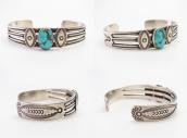 Atq Stamped Ingot Silver Split Band Cuff w/Turquoise c.1920～