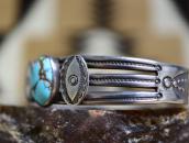 Atq Stamped Ingot Silver Split Band Cuff w/Turquoise c.1920～
