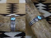 Atq Stamped Ingot Silver Split Band Cuff w/Turquoise c.1920～