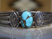 Atq Stamped Ingot Silver Split Band Cuff w/Turquoise c.1920～