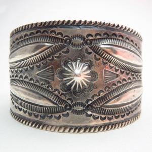 Antique Chisel Stamped Ingot Wide Cuff  c.1920