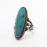 【UITA22】Antique Navajo or Pueblo Turquoise Inlay Ring c.1950