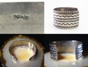 【UITA22】Vtg Navajo Chevron Stamped Silver Wide Cuff  c.1945～