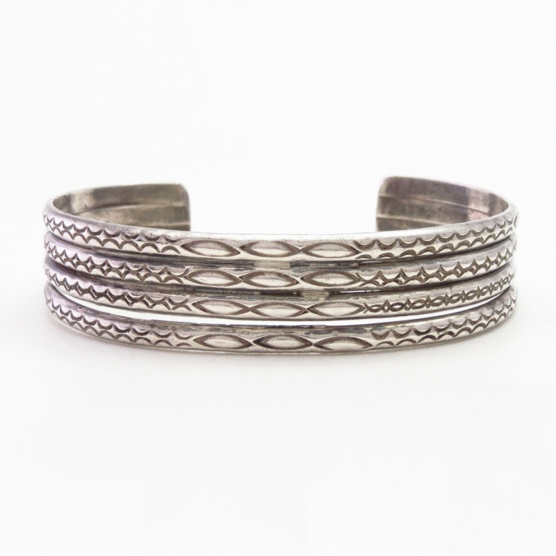 Vtg Navajo Four Strand Stamped Half-round Wire Cuff  c.1940～