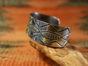 Antique Navajo Chevron Stamped Silver Cuff Bracelet  c.1940～