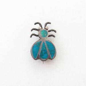 Vintage Zuni GemTurquoise Inlay Small Bug Pin Brooch c.1960～