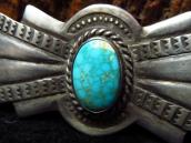 Vintage Bow Shape Silver Pin Brooch w/#8 Turquoise  c.1960