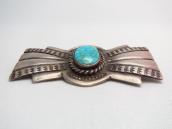 Vintage Bow Shape Silver Pin Brooch w/#8 Turquoise  c.1960