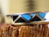 Old Zuni Onyx &Turquoise Inlay Casted Silver Cuff c.1970～