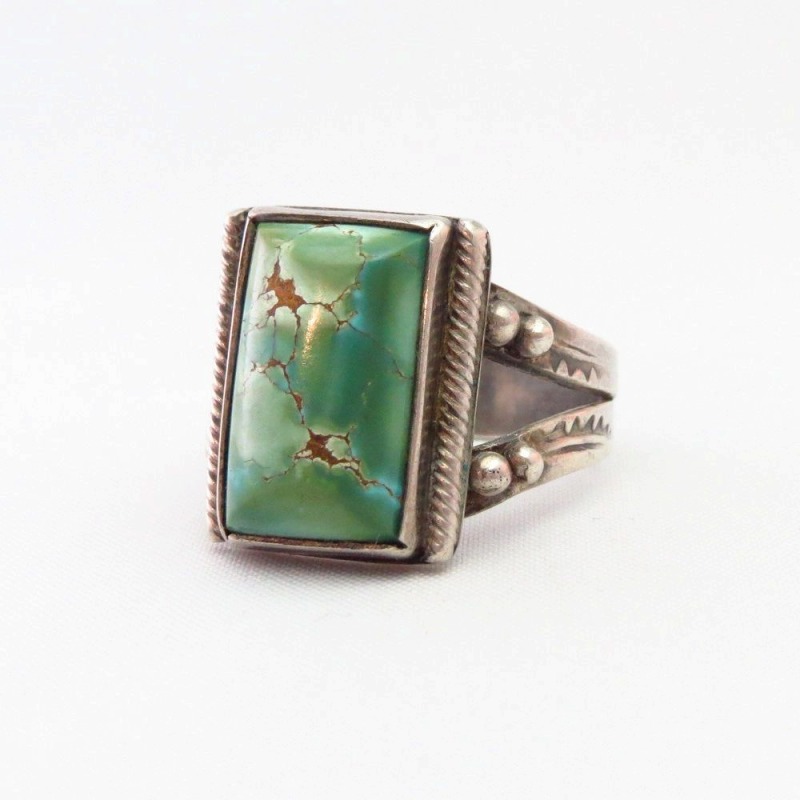 Antique Navajo Split Shank Ring w/Sq. Green Turquoise c.1940