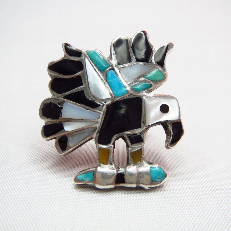Vintage Zuni Channel Inlay Eagle Ring  c.1970