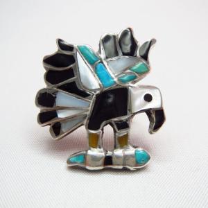 Vintage Zuni Channel Inlay Eagle Ring  c.1970