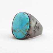 【UITA6】Atq Navajo Cast Silver Men's Large Ring w/TQ  c.1940～