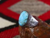 【UITA6】Atq Navajo Cast Silver Men's Large Ring w/TQ  c.1940～