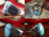 【UITA6】Atq Navajo Cast Silver Men's Large Ring w/TQ  c.1940～