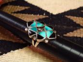 Vintage Zuni Turquoise & Jet Inlay Silver Ring  c.1960