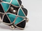 Vintage Zuni Turquoise & Jet Inlay Silver Ring  c.1960