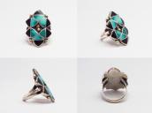 Vintage Zuni Turquoise & Jet Inlay Silver Ring  c.1960