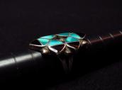 Vintage Zuni Turquoise & Jet Inlay Silver Ring  c.1960