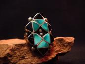Vintage Zuni Turquoise & Jet Inlay Silver Ring  c.1960