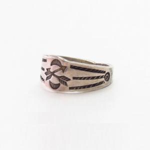 Atq Navajo Crossed Arrows Stamped Ingot Silver Ring  c.1915～