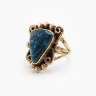 【Jack Adakai】14K Solid Gold Ring w/Hi-Grade Turquoise c.1970
