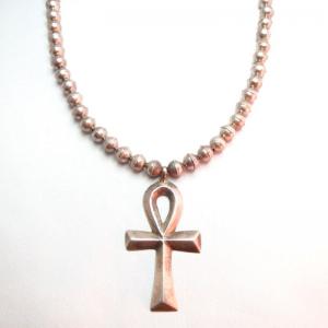 Vintage Silver Beads Necklace w/Cross Fob  c.1960