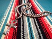 Vintage Silver Beads Necklace w/Cross Fob  c.1960