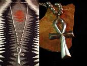 Vintage Silver Beads Necklace w/Cross Fob  c.1960