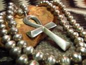 Vintage Silver Beads Necklace w/Cross Fob  c.1960