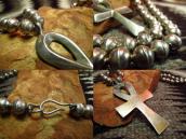 Vintage Silver Beads Necklace w/Cross Fob  c.1960