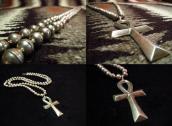 Vintage Silver Beads Necklace w/Cross Fob  c.1960