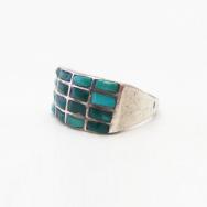 Vtg Zuni Turquoise Inlay Rectangular Face Men's Ring c.1945～