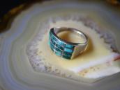 Vtg Zuni Turquoise Inlay Rectangular Face Men's Ring c.1945～