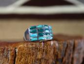 Vtg Zuni Turquoise Inlay Rectangular Face Men's Ring c.1945～