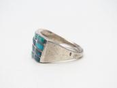 Vtg Zuni Turquoise Inlay Rectangular Face Men's Ring c.1945～