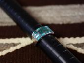 Vtg Zuni Turquoise Inlay Rectangular Face Men's Ring c.1945～