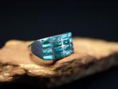 Vtg Zuni Turquoise Inlay Rectangular Face Men's Ring c.1945～