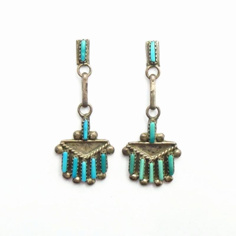 Vintage Zuni Needle Point TQ Dangle Pierced Earrings c.1960～